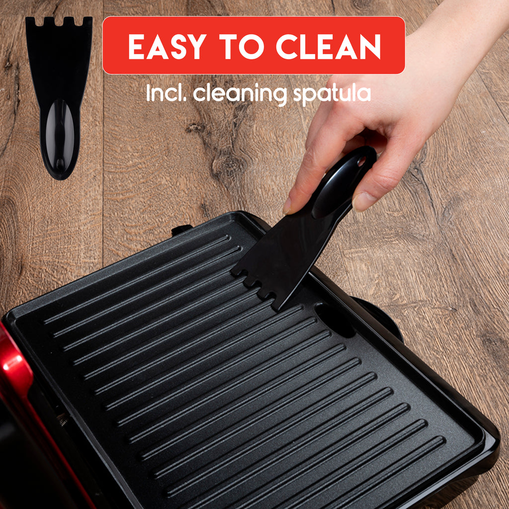 Alpina Contact Grill - Tosti Ijzer - Anti-Aanbaklaag - 1000W - Zwart/Rood