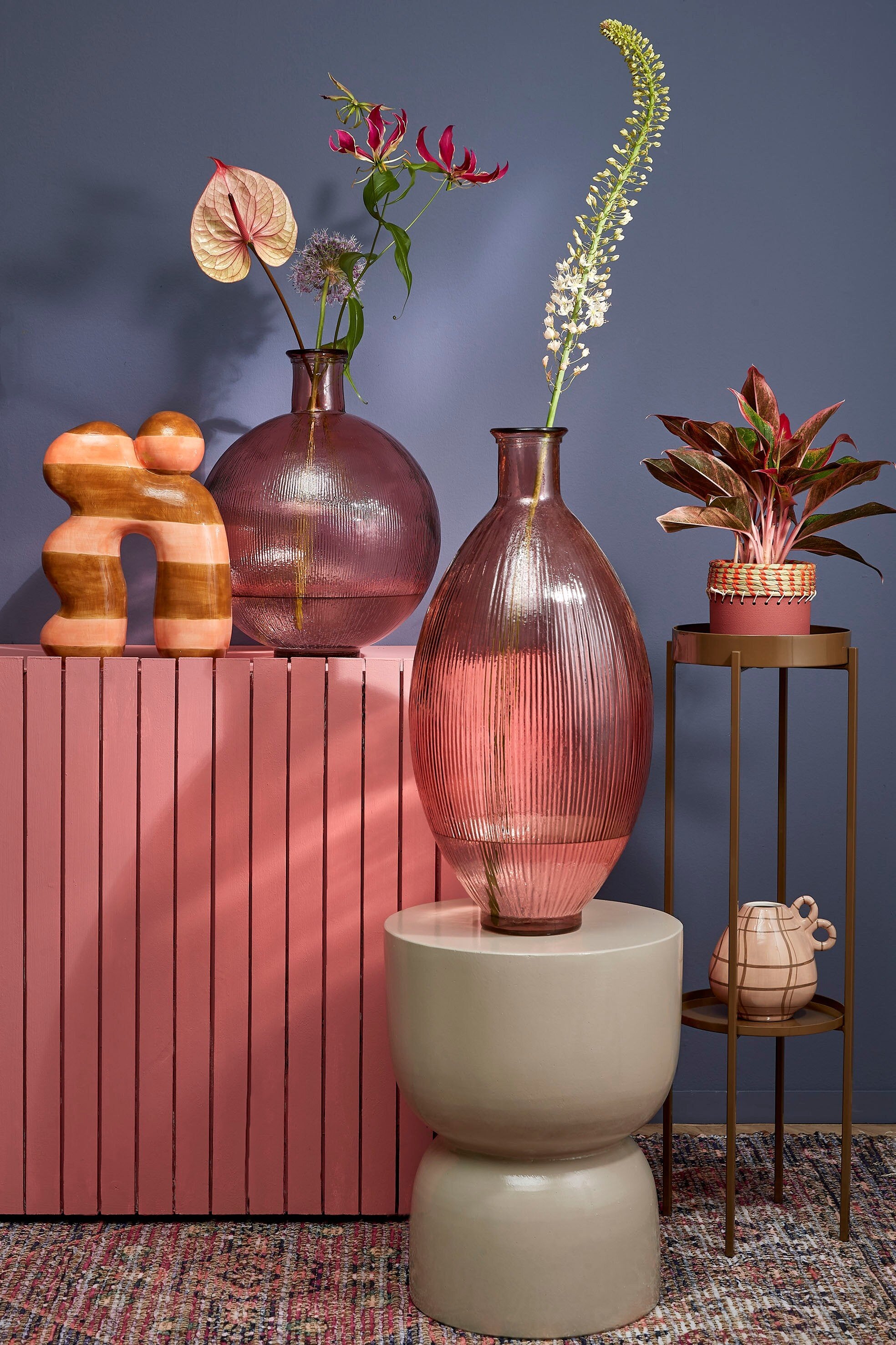 Firenza Bottle Recycled Glass L. Pink - H42Xd34Cm