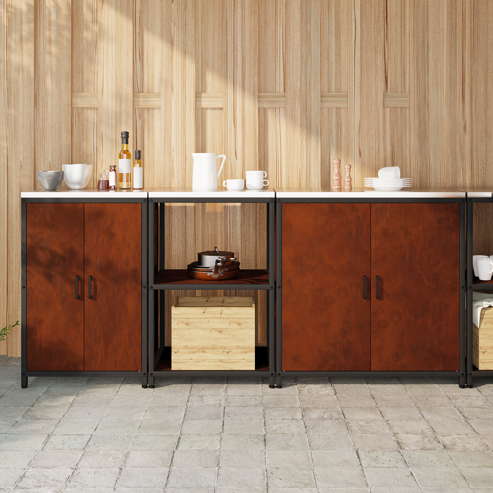 Kitchen Storage Set Hattem 3 Pcs Rusty Steel