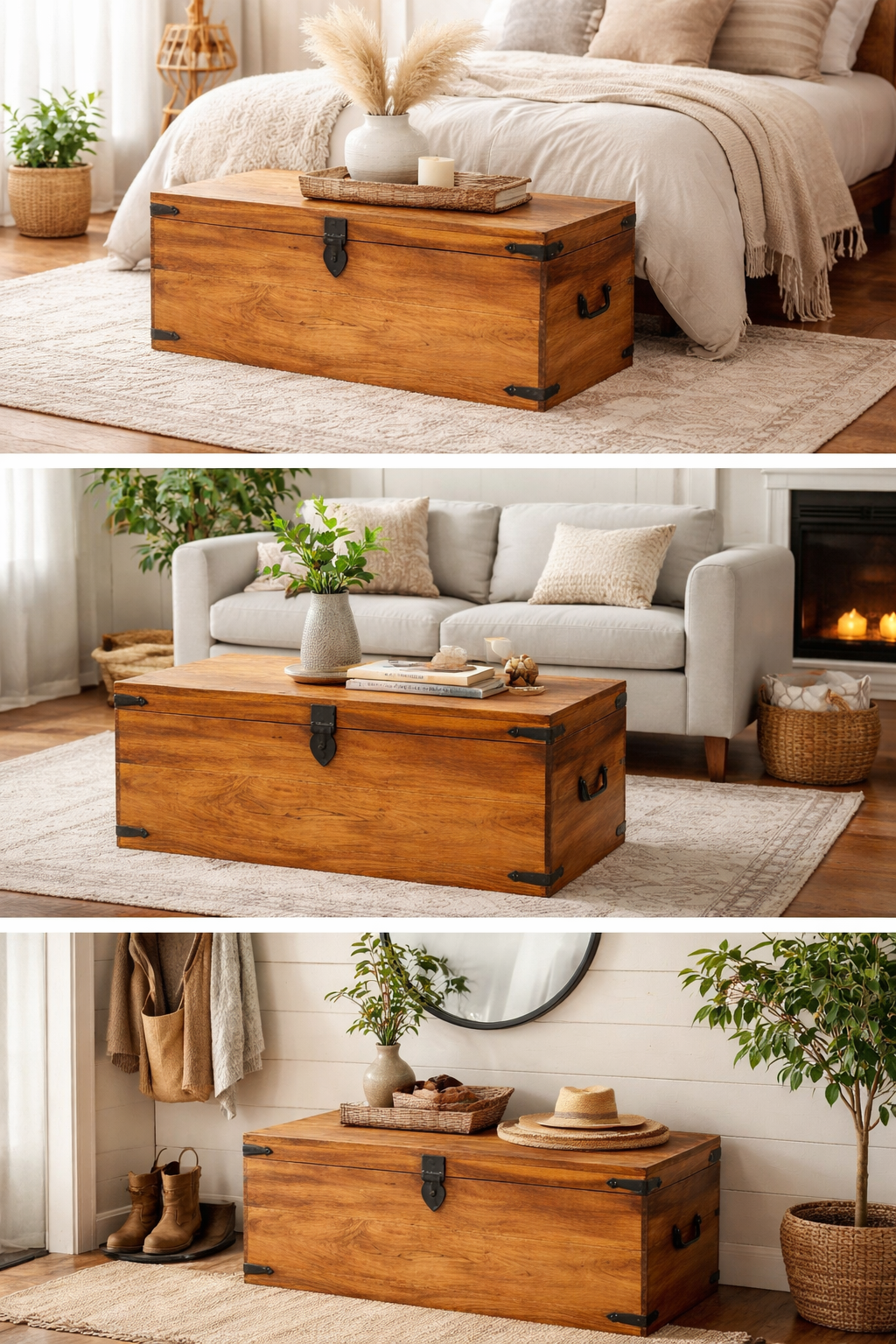 Rustic Solid Wood Storage Chest 90x40x40cm Acacia Blanket Box