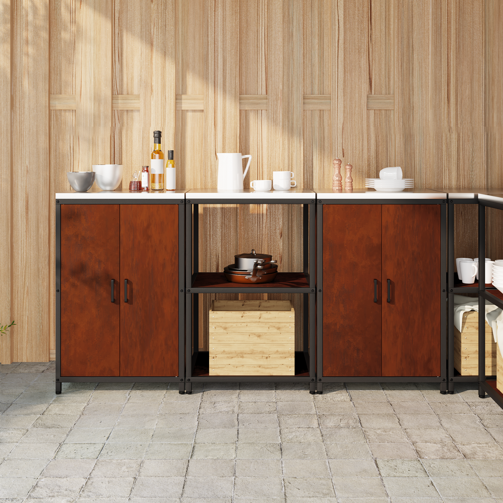 Kitchen Storage Set Hattem 3 Pcs Rusty Steel