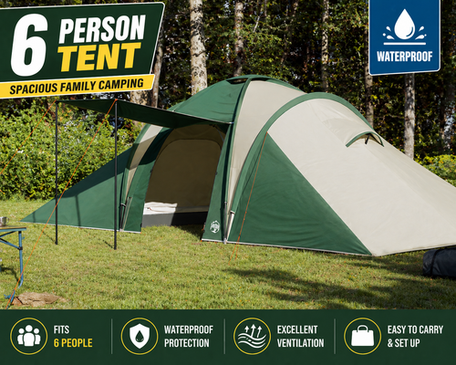 6 Person Family Tent Waterproof Camping Tent Large Dome Shelter Green Porch Canopy