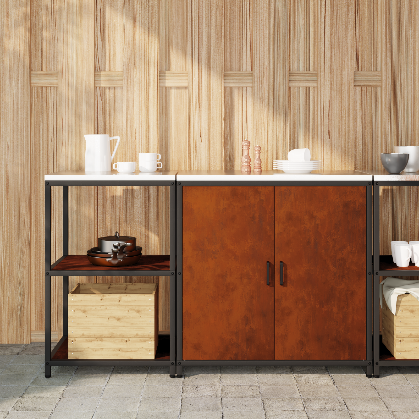 Kitchen Storage Set Hattem 2 Pcs Rusty Steel