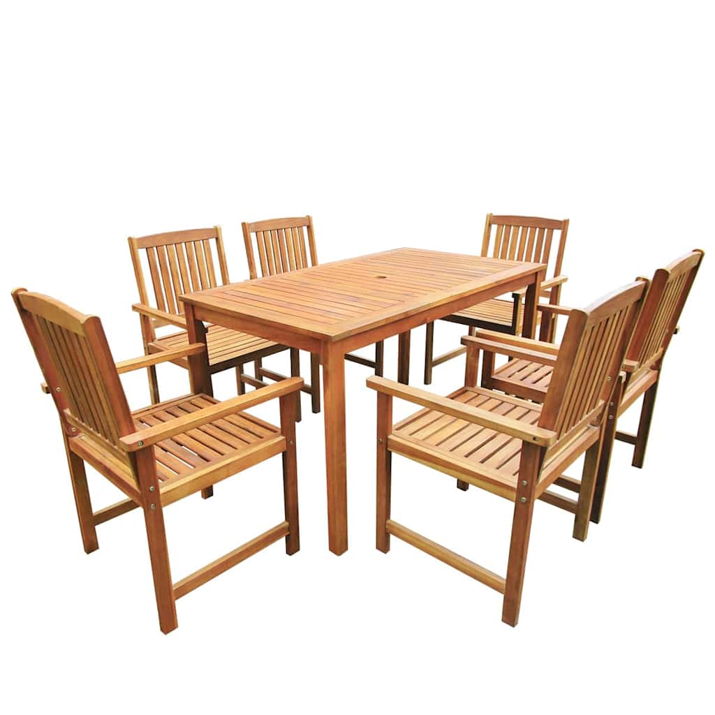 Outdoor Furniture Set 7 Piece Dining Solid Acacia Wood brown grey 140 cm