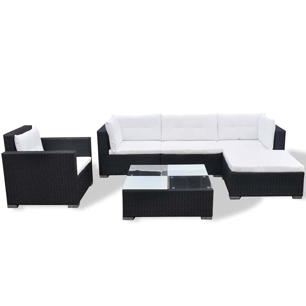 Outdoor Furniture Set 6 Piece Garden Lounge Cushions Poly Rattan Grey Black 69.5