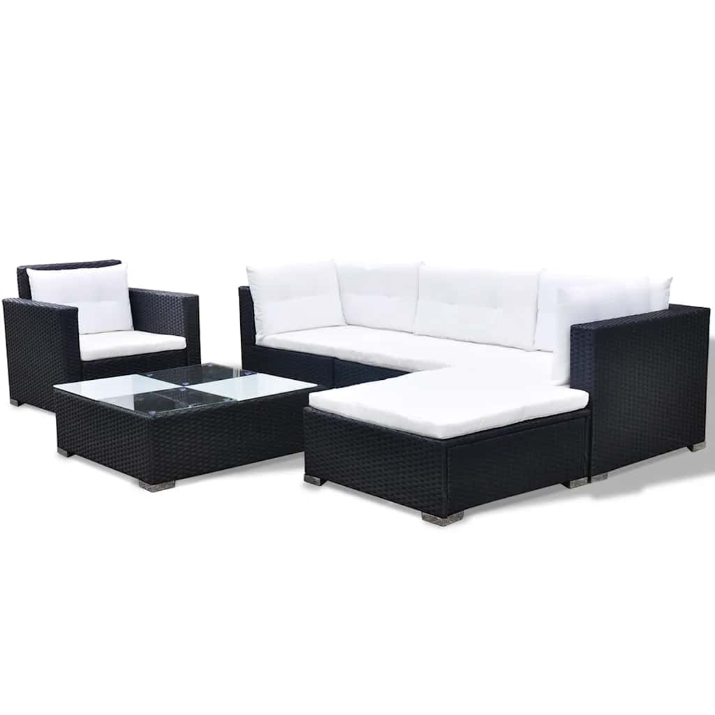 Outdoor Furniture Set 6 Piece Garden Lounge Cushions Poly Rattan Grey Black 69.5