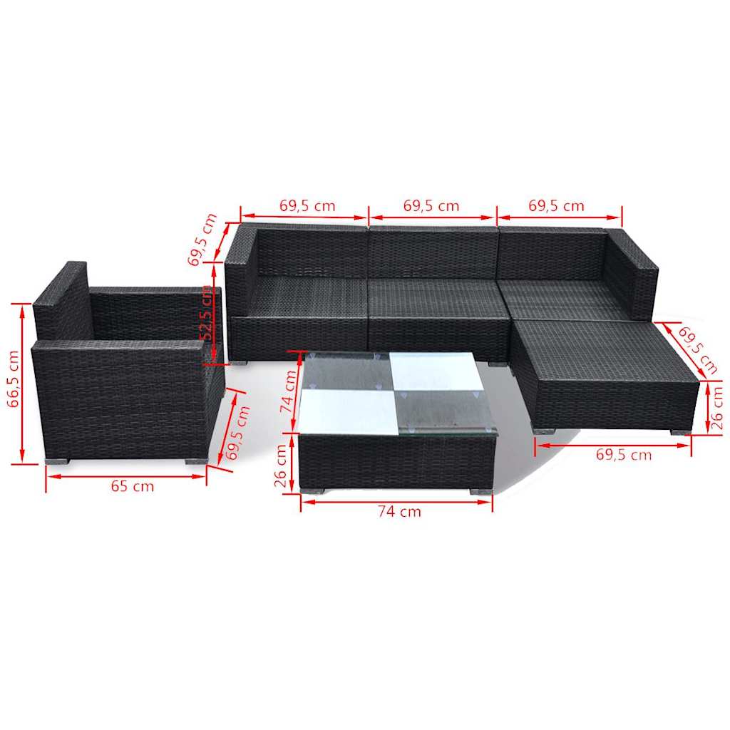 Outdoor Furniture Set 6 Piece Garden Lounge Cushions Poly Rattan Grey Black 69.5