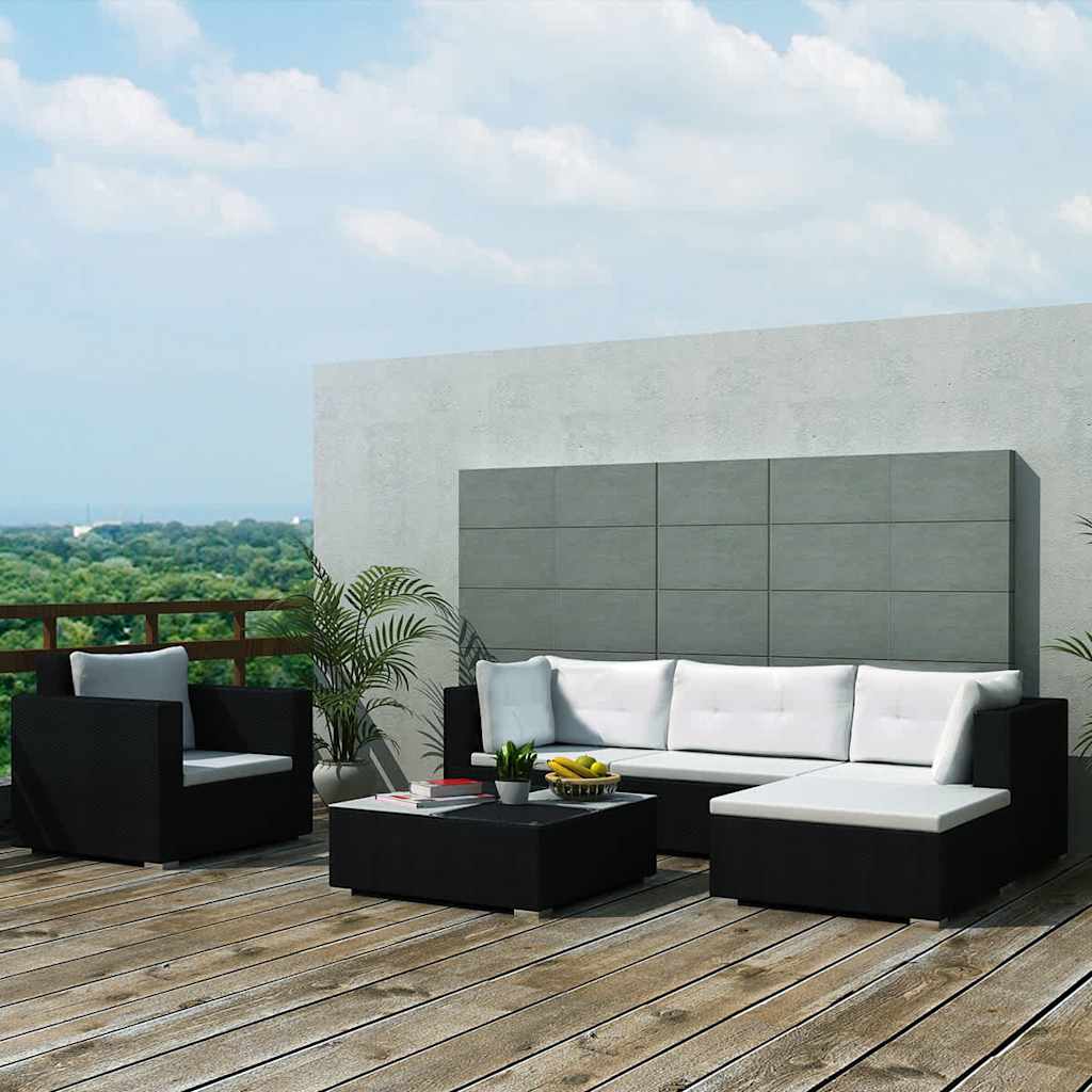 Outdoor Furniture Set 6 Piece Garden Lounge Cushions Poly Rattan Grey Black 69.5