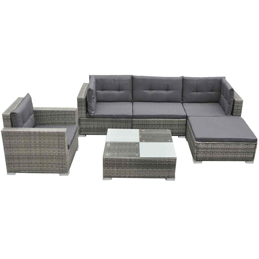 Outdoor Furniture Set 6 Piece Garden Lounge Cushions Poly Rattan grey black 69.5
