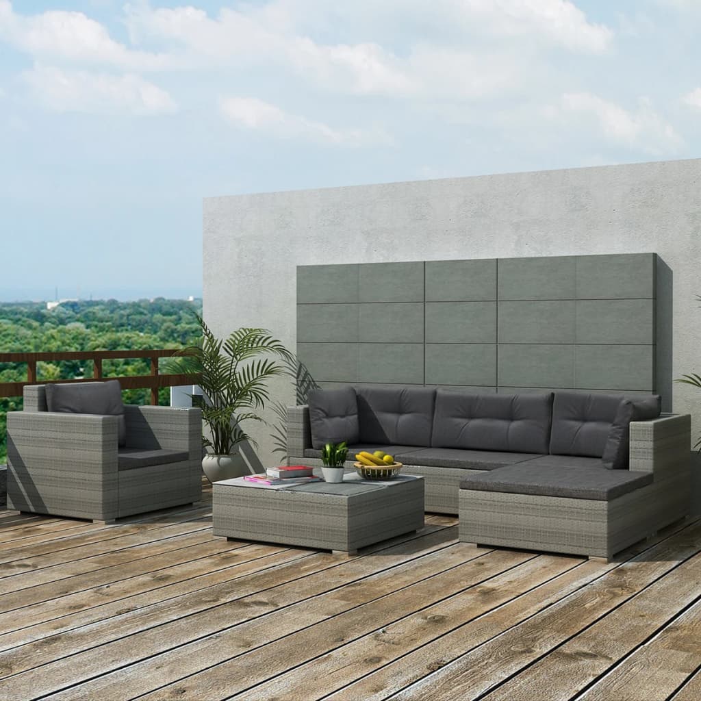 6 Piece Garden Lounge Set With Cushions Poly Rattan
