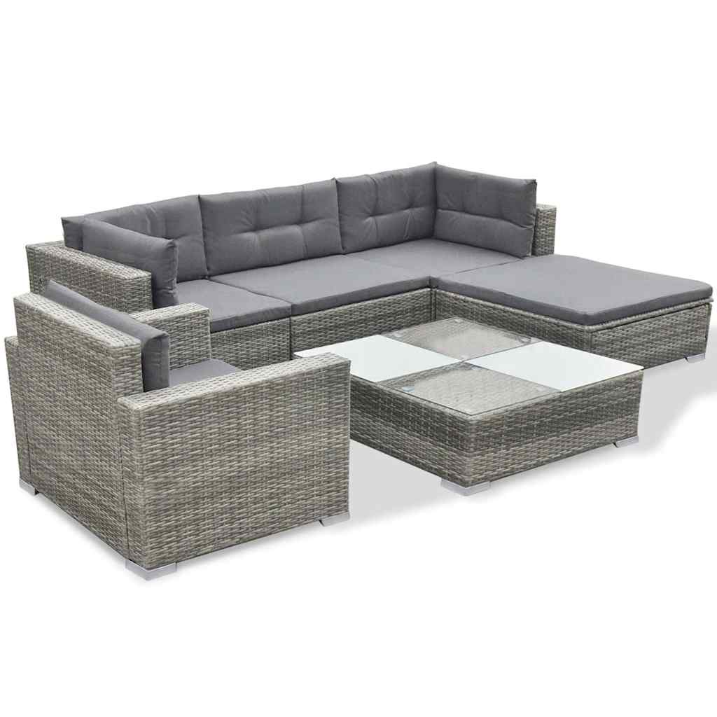 Outdoor Furniture Set 6 Piece Garden Lounge Cushions Poly Rattan grey black 69.5