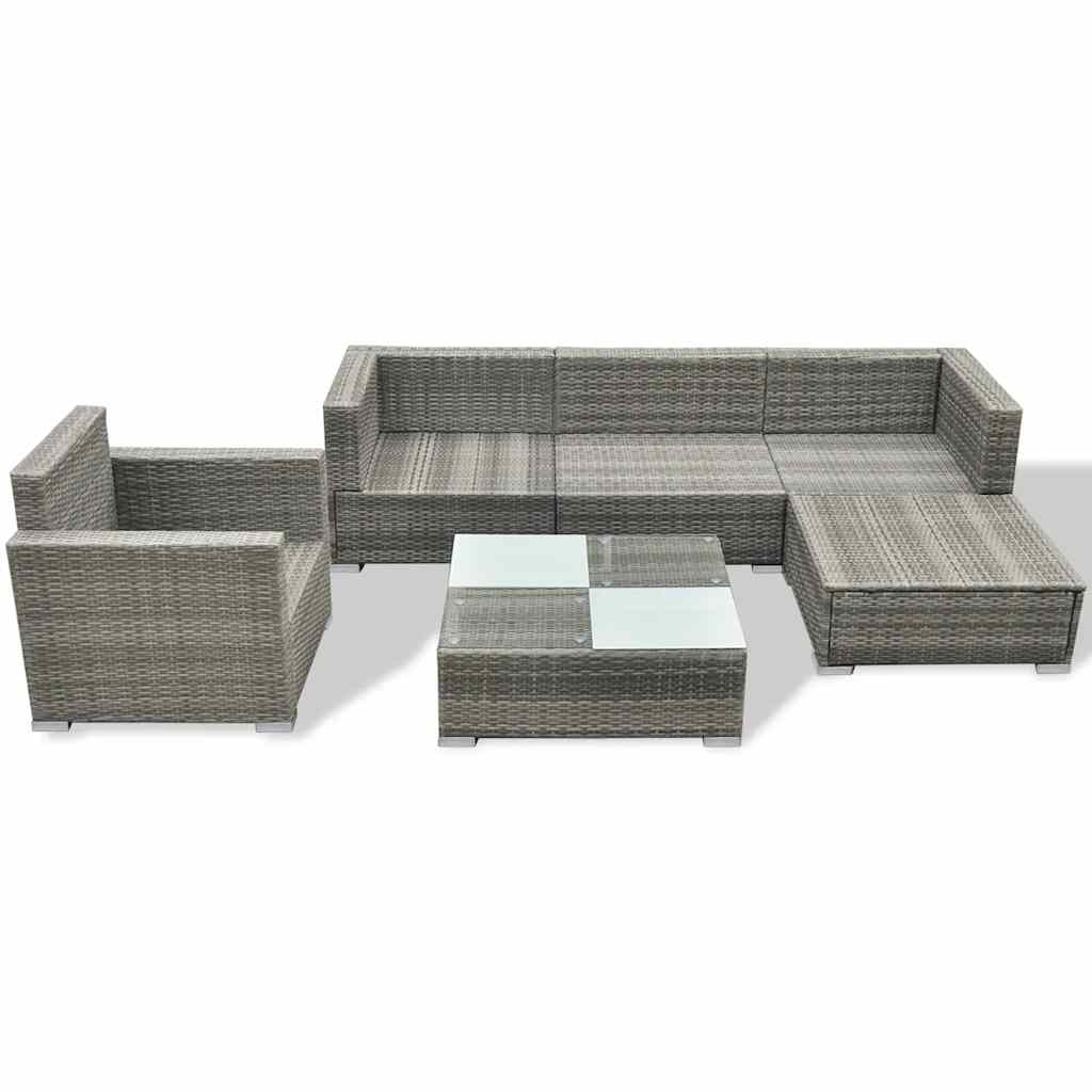 Outdoor Furniture Set 6 Piece Garden Lounge Cushions Poly Rattan grey black 69.5