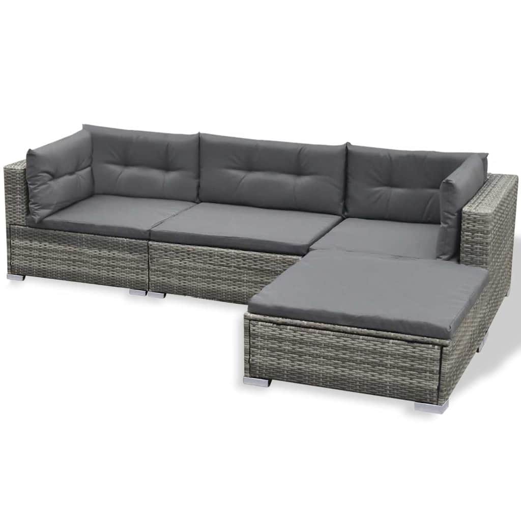 Outdoor Furniture Set 6 Piece Garden Lounge Cushions Poly Rattan grey black 69.5