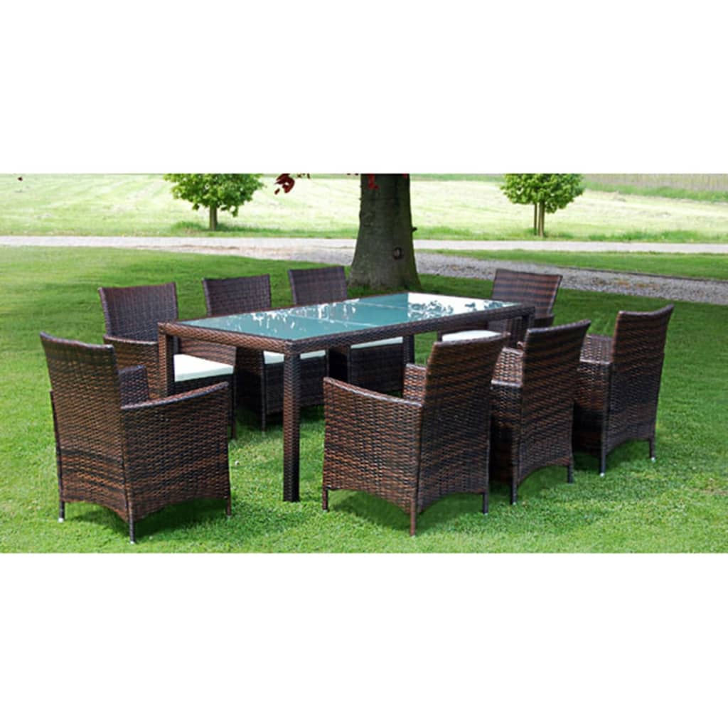 7 Piece Outdoor Dining Set With Cushions Poly Rattan