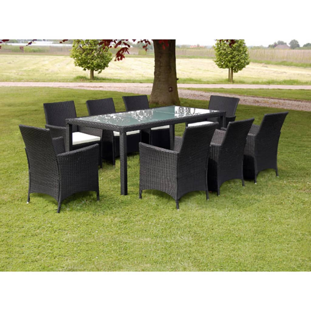 7 Piece Outdoor Dining Set With Cushions Poly Rattan