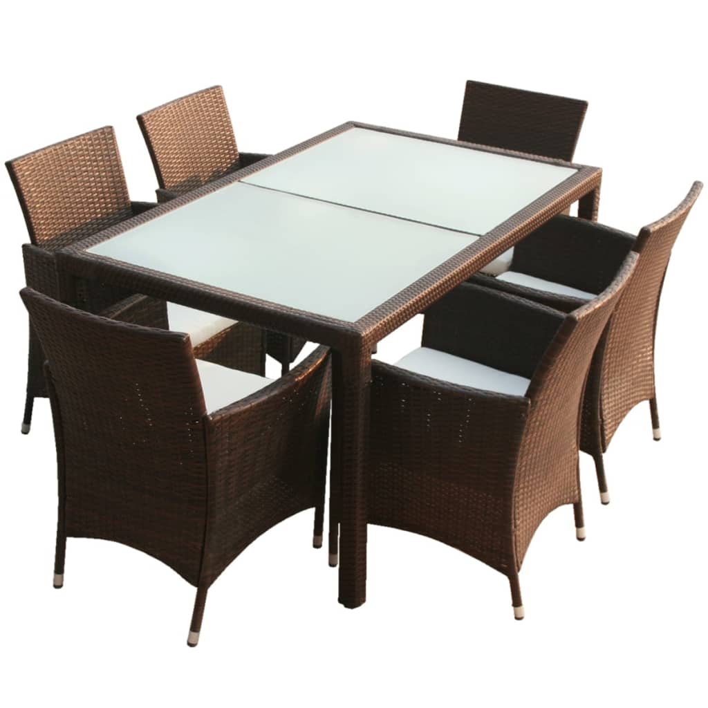 7 Piece Outdoor Dining Set With Cushions Poly Rattan
