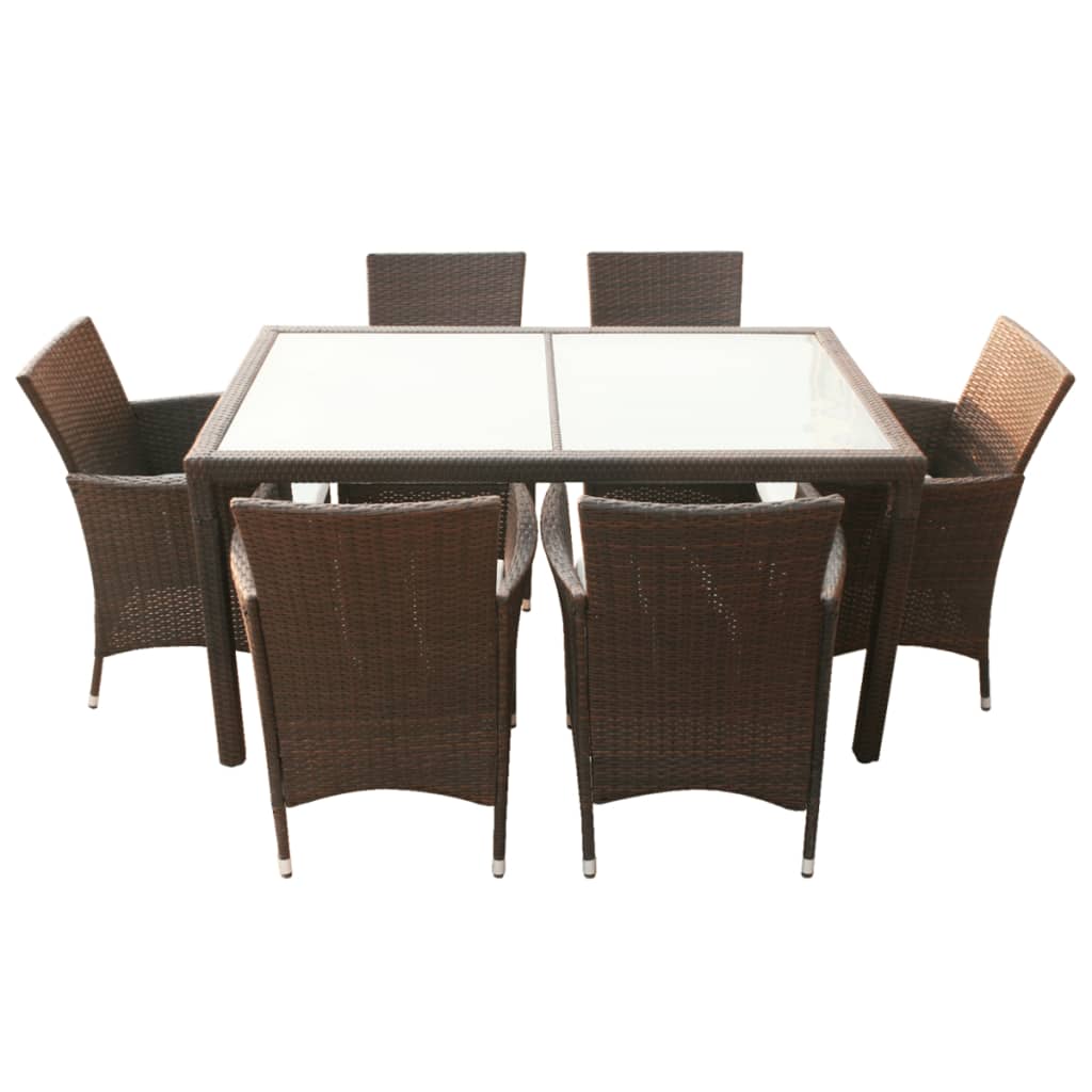 7 Piece Outdoor Dining Set With Cushions Poly Rattan