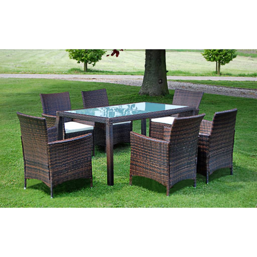 7 Piece Outdoor Dining Set With Cushions Poly Rattan