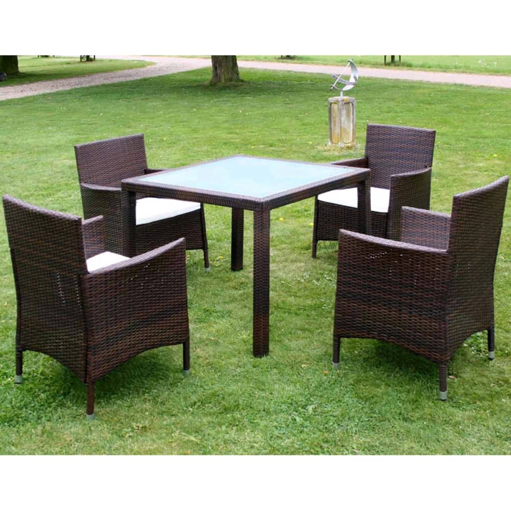 7 Piece Outdoor Dining Set With Cushions Poly Rattan