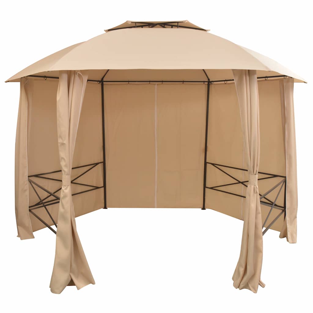 Gazebo Hexagonal Garden Marquee Curtains 360x265cm Party Pavilion Tent beige ant