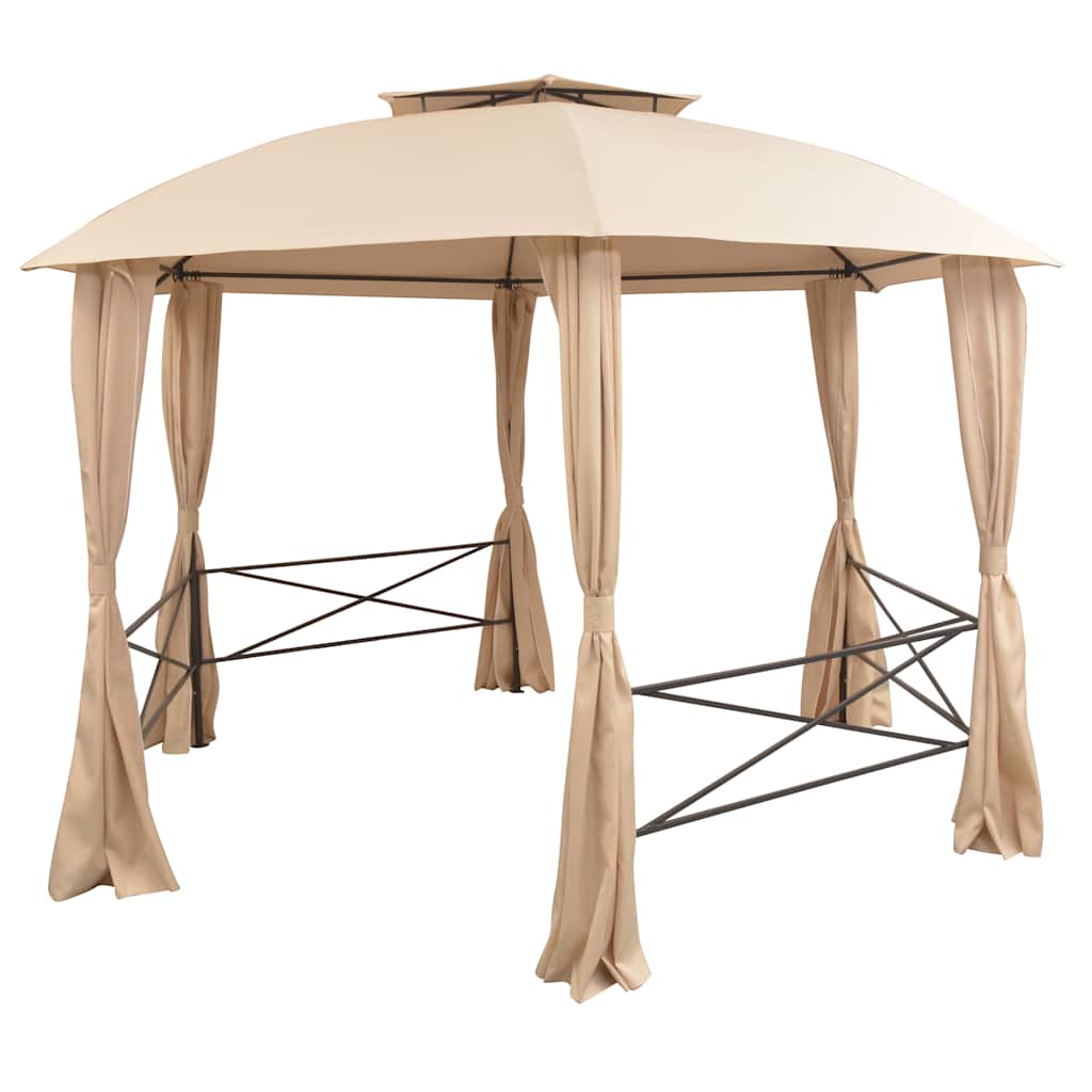 Gazebo Hexagonal Garden Marquee Curtains 360X265Cm Party Pavilion Tent Beige Ant