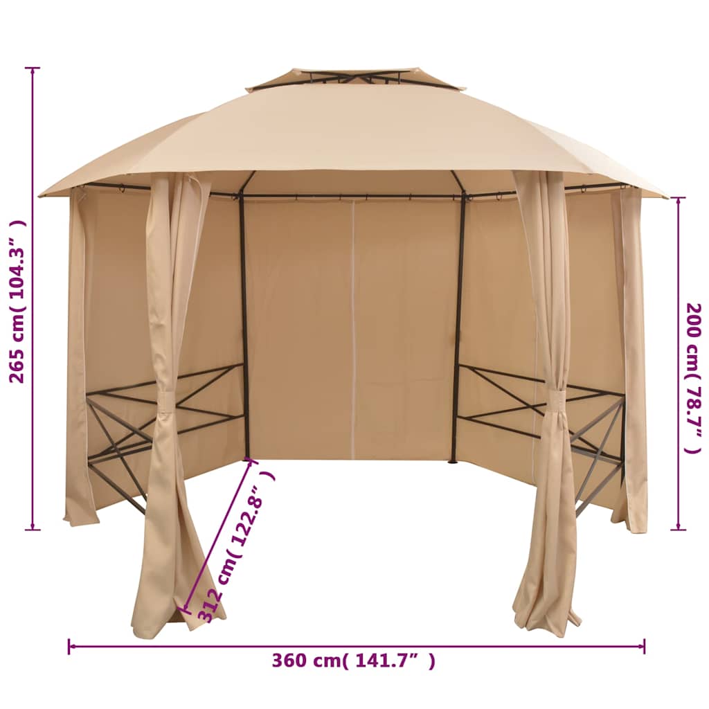 Gazebo Hexagonal Garden Marquee Curtains 360x265cm Party Pavilion Tent beige ant