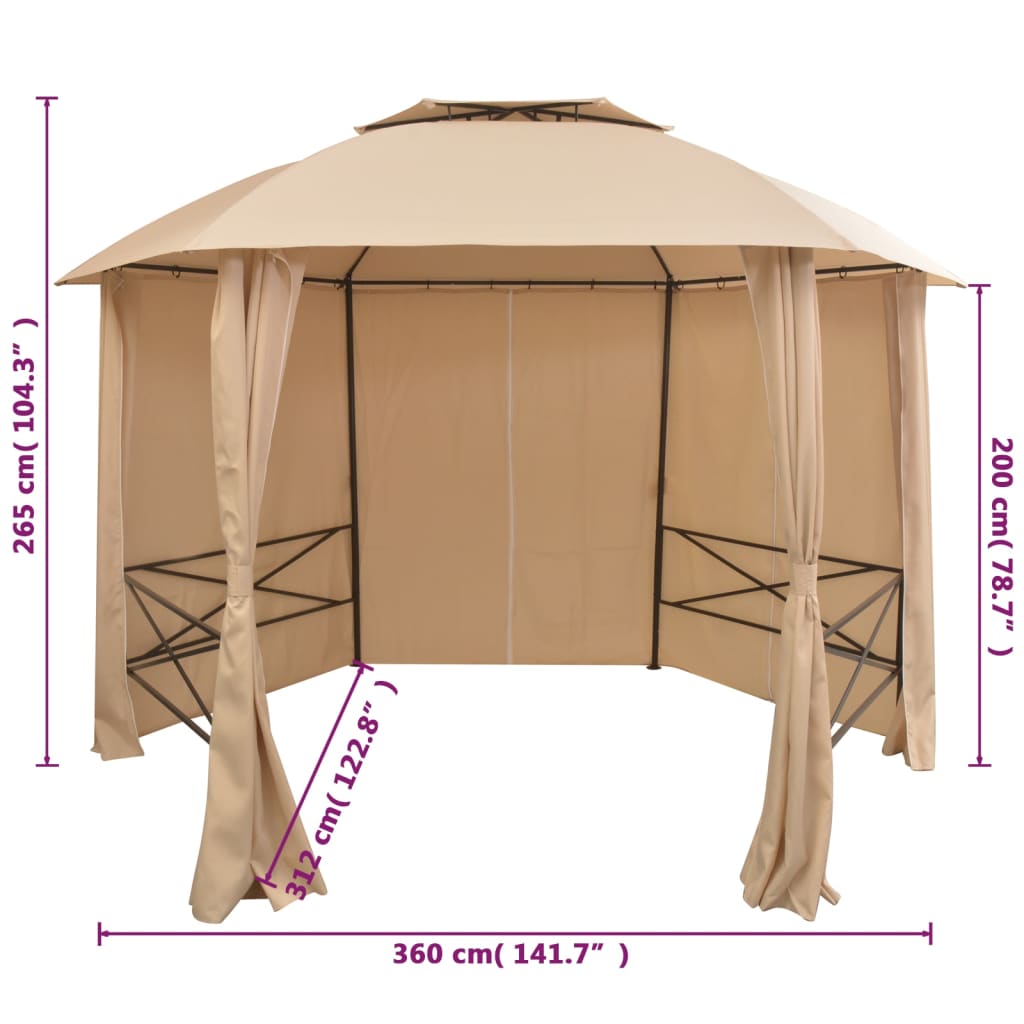 Garden Marquee Pavilion Tent With Curtains Hexagonal 360X265 Cm