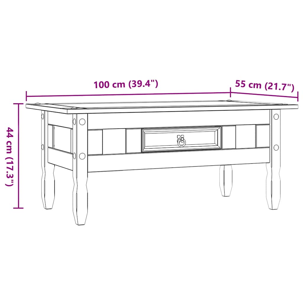 Coffee Table Mexican Pine Corona Range 100X55X44 Cm White Brown Grey 100 Cm Brow