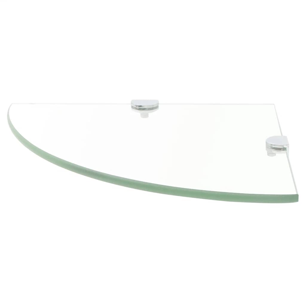 Wall Shelf Glass Corner Clear Chrome Supports Bathroom Kitchen Black Transparent