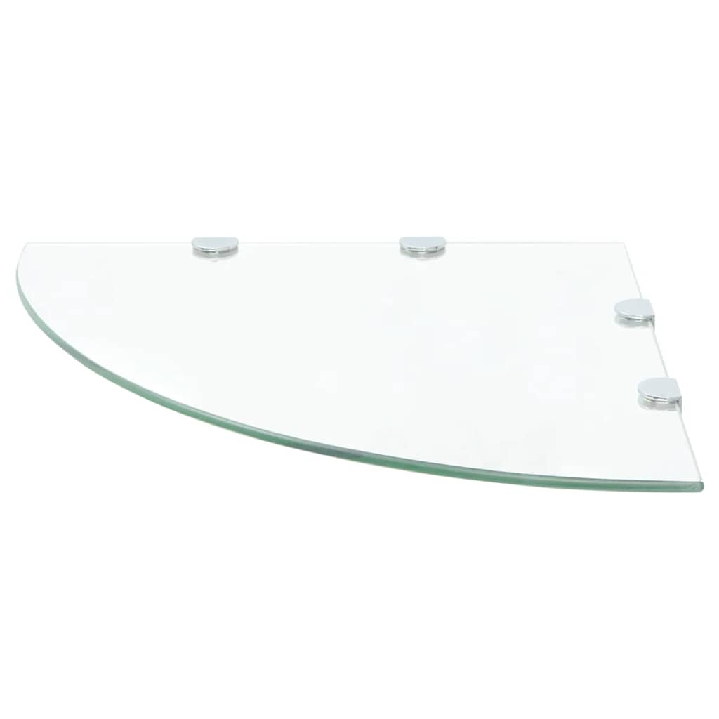 Wall Shelf Glass Corner Clear Chrome Supports Bathroom Kitchen Black Transparent