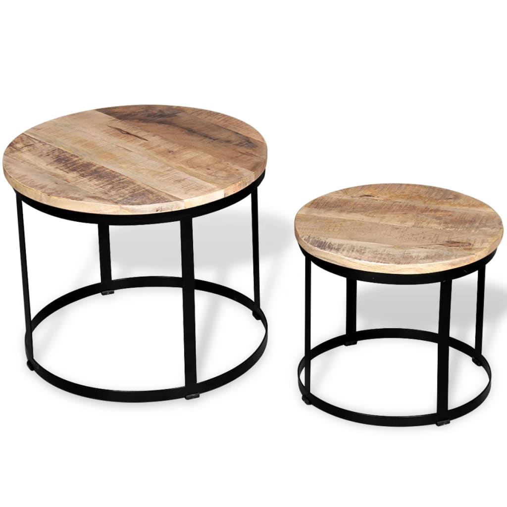 Two Piece Coffee Table Set Solid Reclaimed Wood Round 40Cm/50Cm