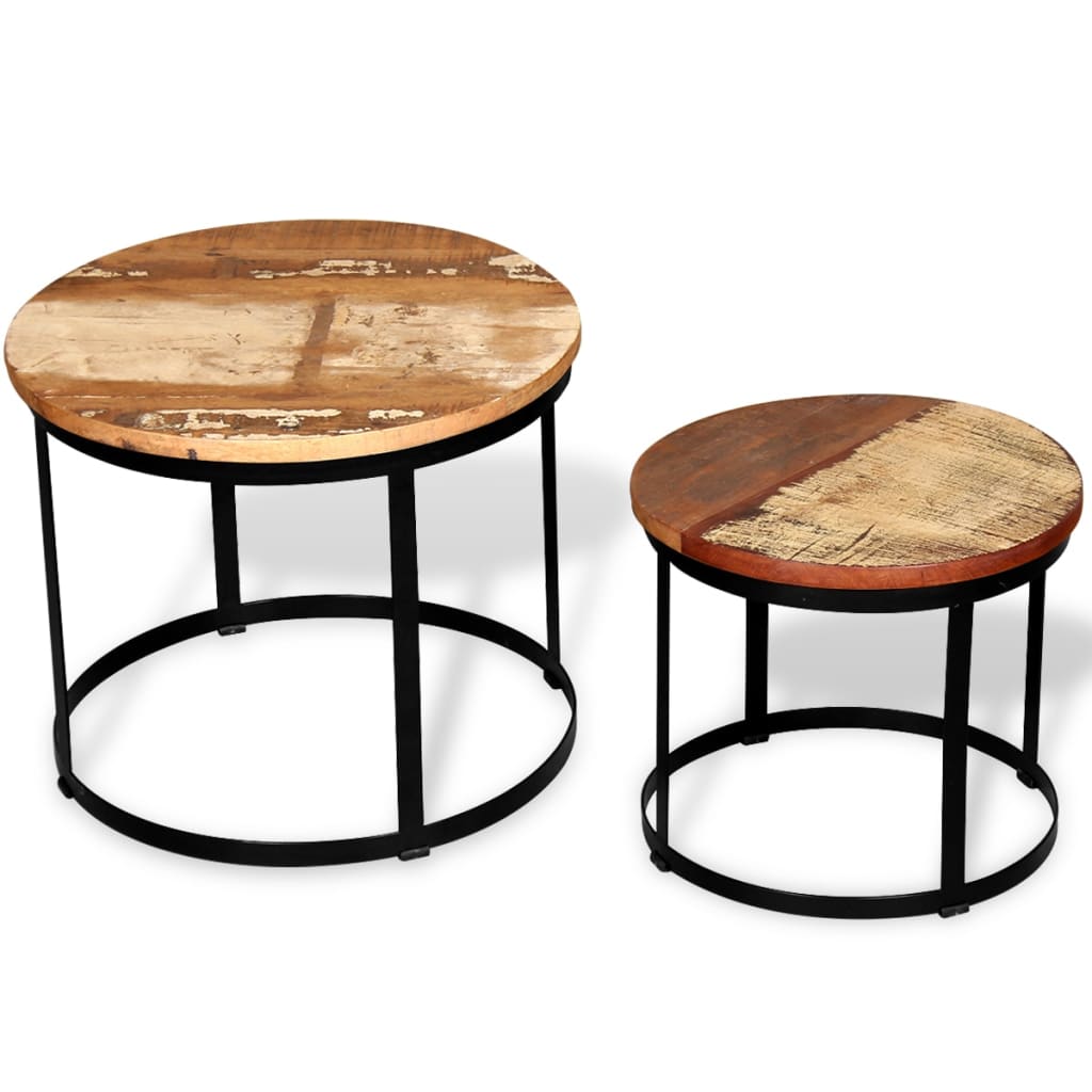 Two Piece Coffee Table Set Solid Reclaimed Wood Round 40Cm/50Cm
