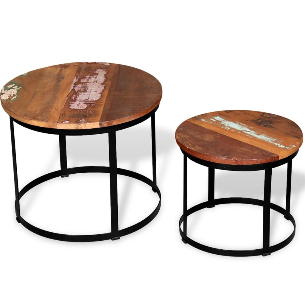 Two Piece Coffee Table Set Solid Reclaimed Wood Round 40Cm/50Cm