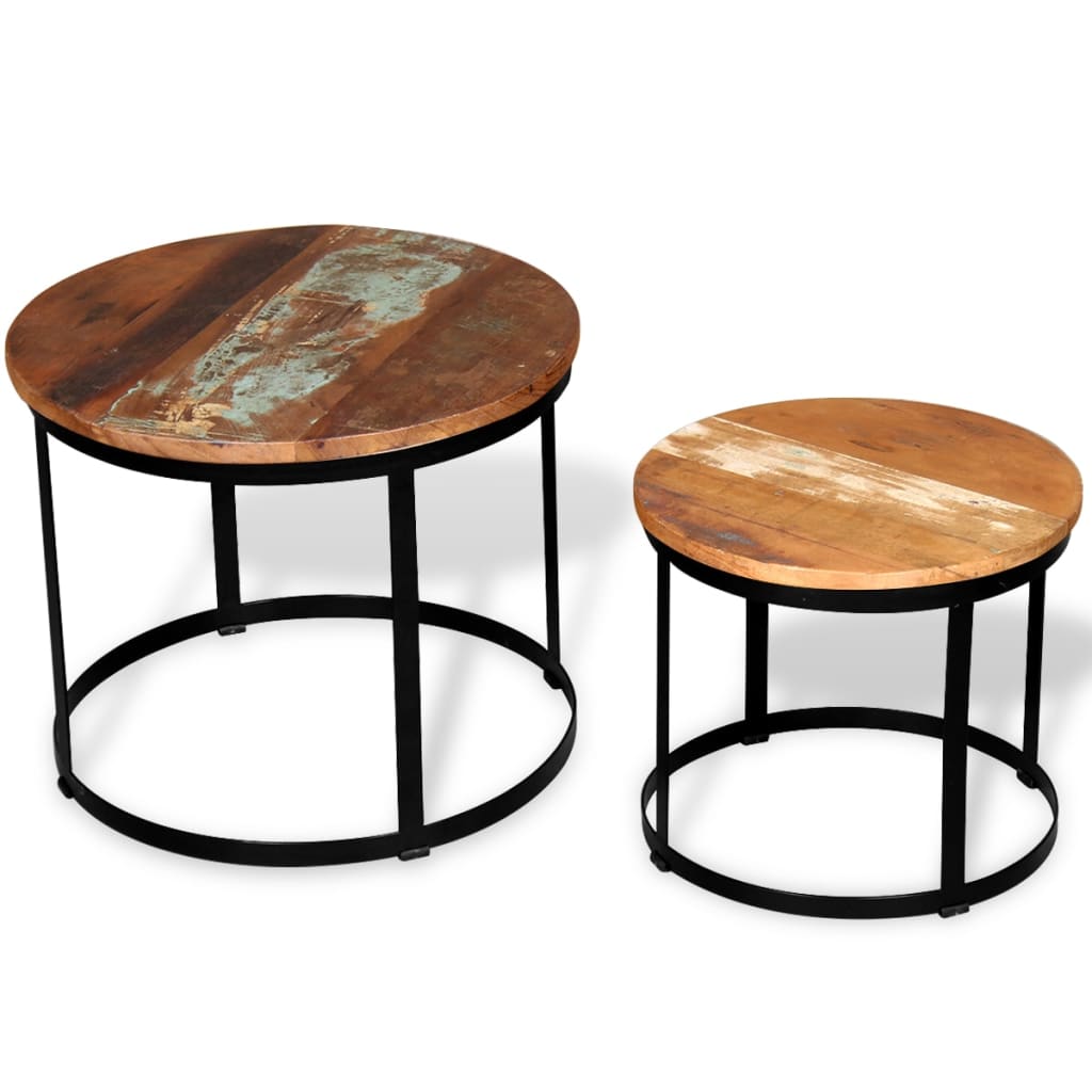 Two Piece Coffee Table Set Solid Reclaimed Wood Round 40Cm/50Cm