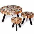Coffee Table Three Piece Set Solid Reclaimed Wood Multicolour LED