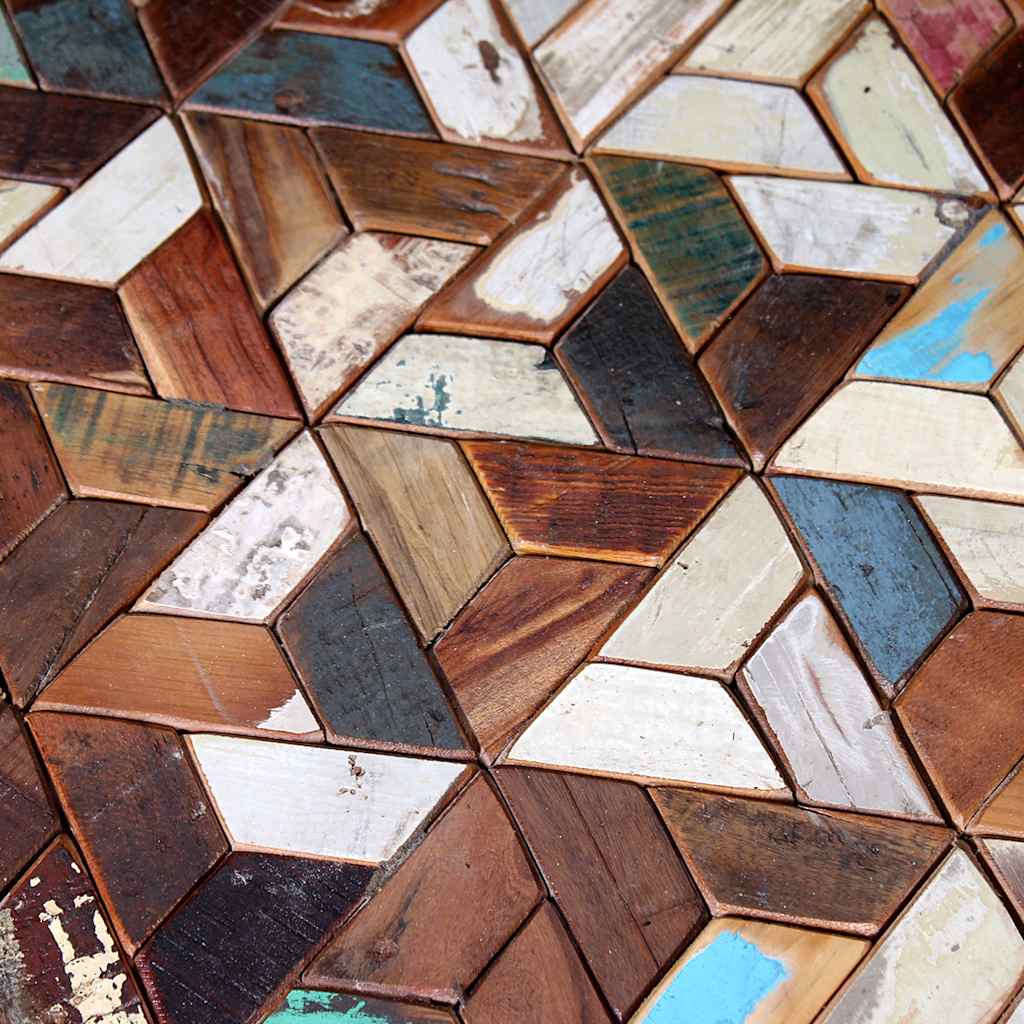 Coffee Table Three Piece Set Solid Reclaimed Wood Multicolour LED