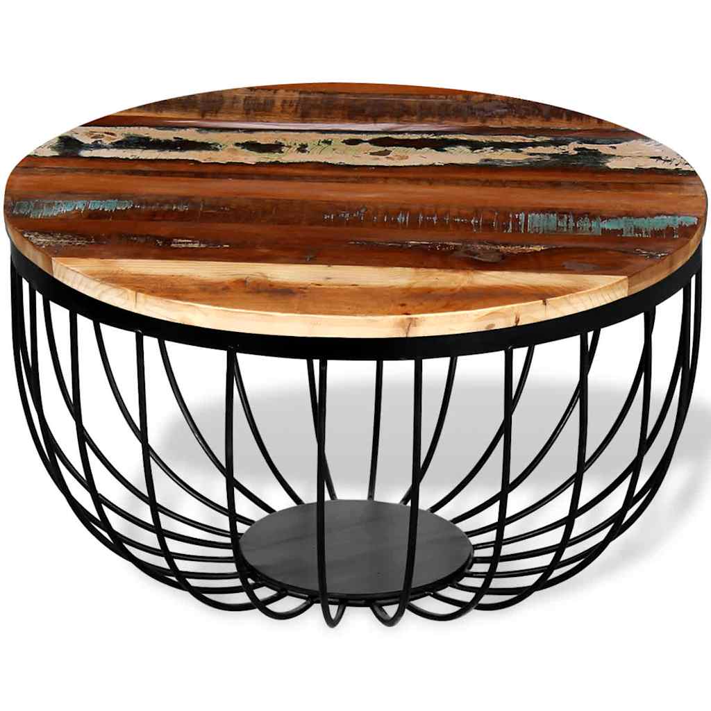 Coffee Table Solid Reclaimed Wood Multicolour 60 x 35 cm (Diameter x H) LED