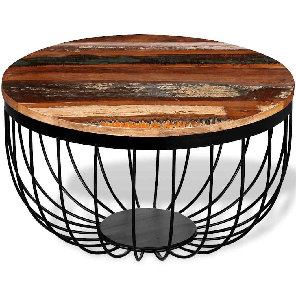 Coffee Table Solid Reclaimed Wood Multicolour 60 x 35 cm (Diameter x H) LED