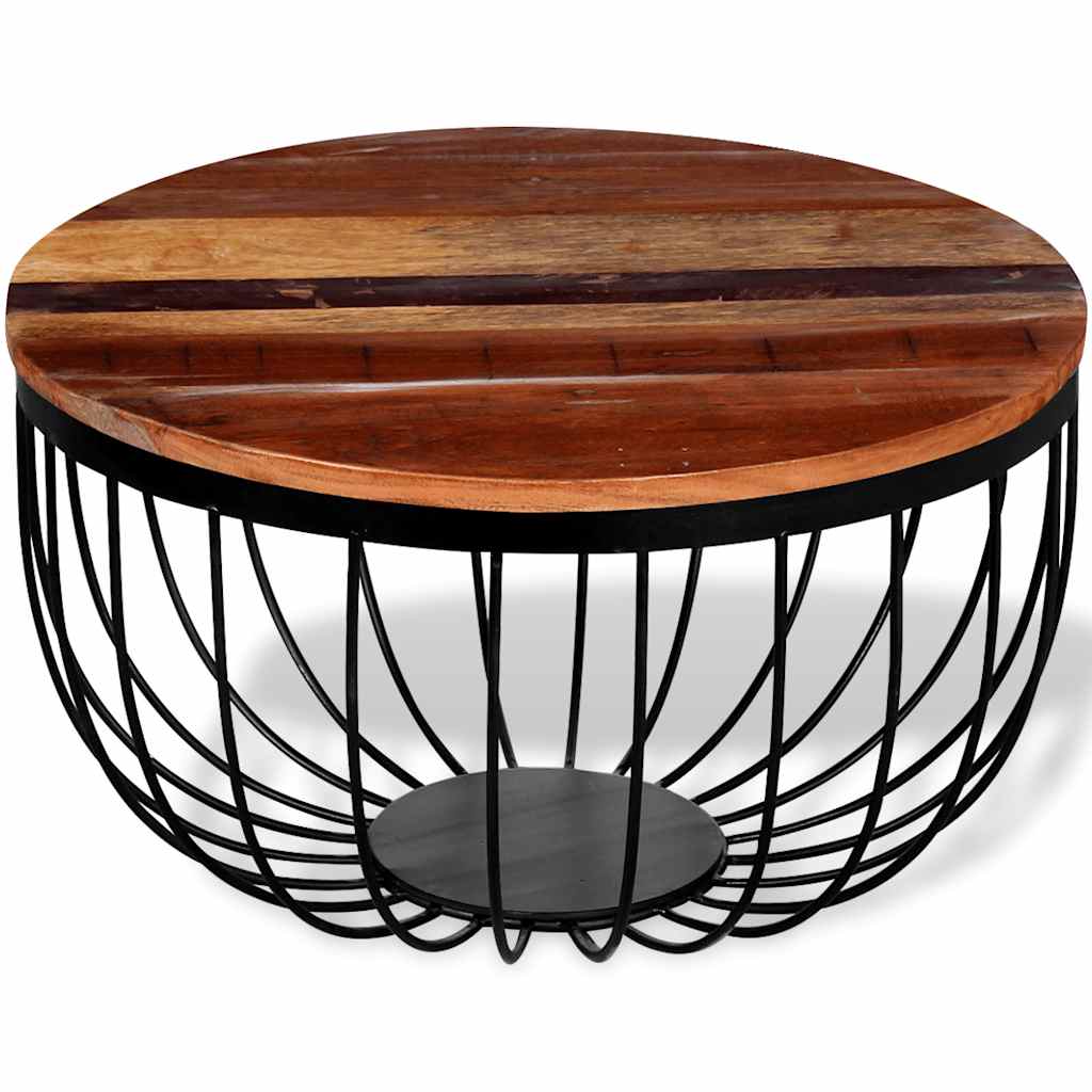Coffee Table Solid Reclaimed Wood Multicolour 60 x 35 cm (Diameter x H) LED