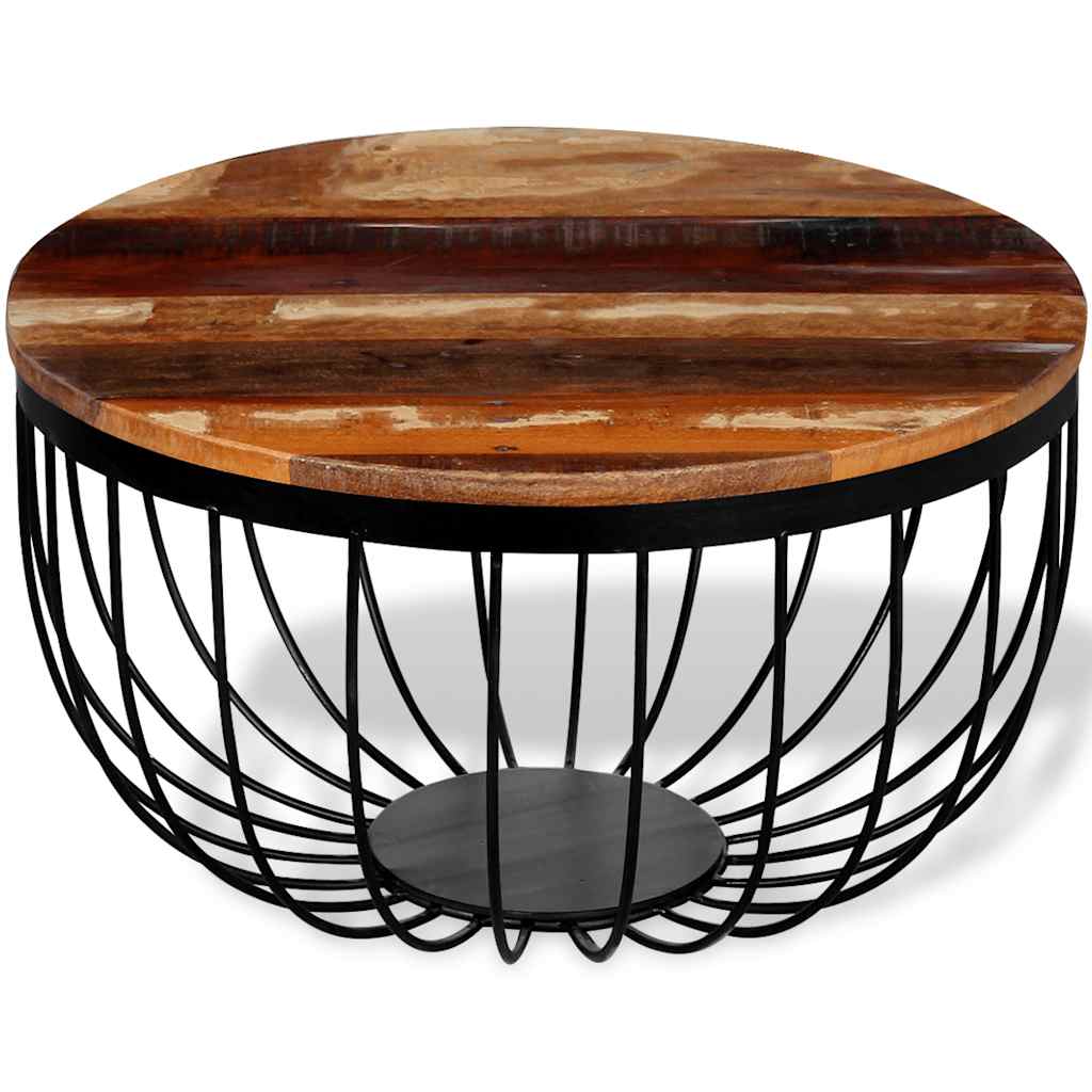 Coffee Table Solid Reclaimed Wood Multicolour 60 x 35 cm (Diameter x H) LED