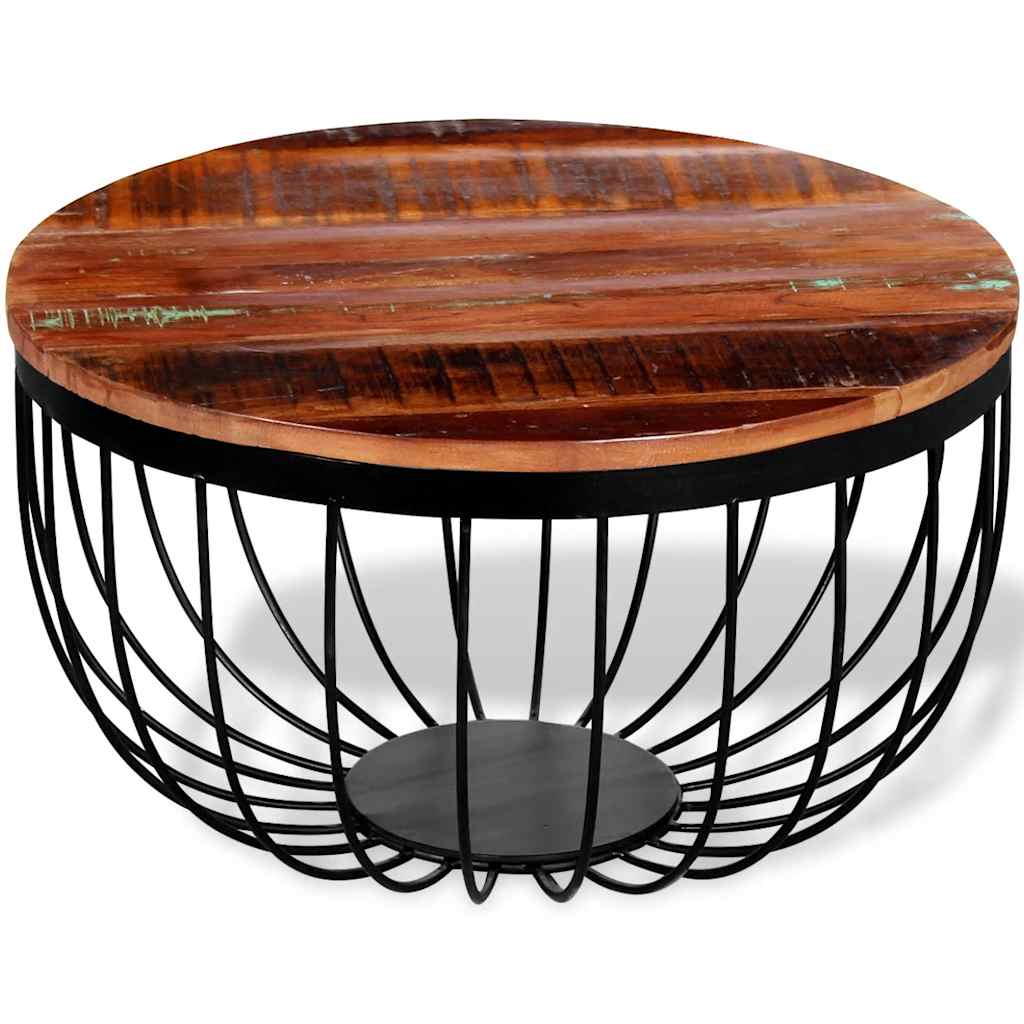 Coffee Table Solid Reclaimed Wood Multicolour 60 x 35 cm (Diameter x H) LED