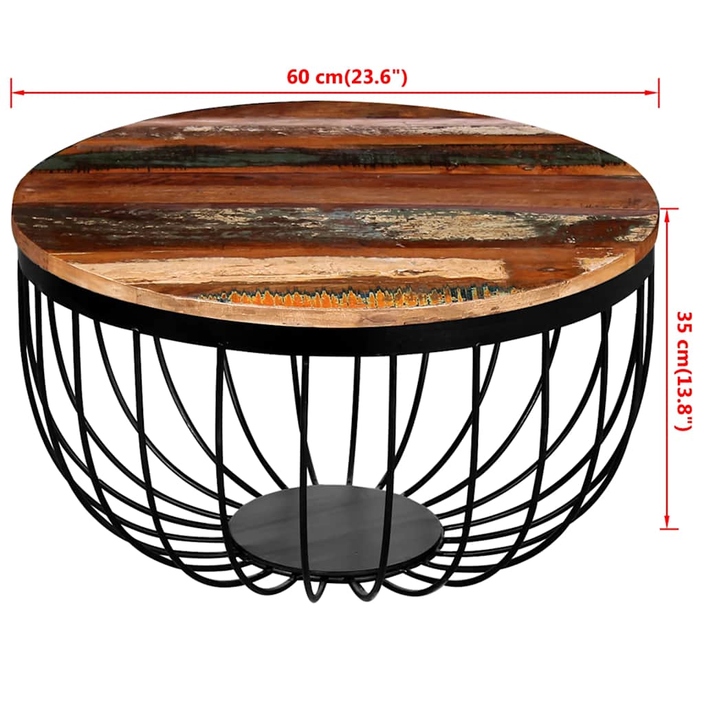 Coffee Table Solid Reclaimed Wood Multicolour 60 x 35 cm (Diameter x H) LED