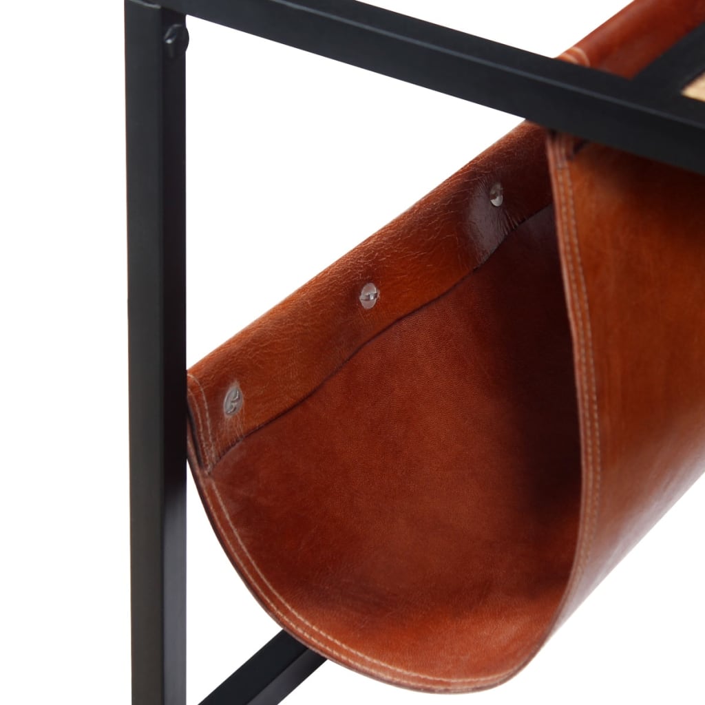 Coffee Table With Genuine Leather Magazine Holder 110X50X45 Cm