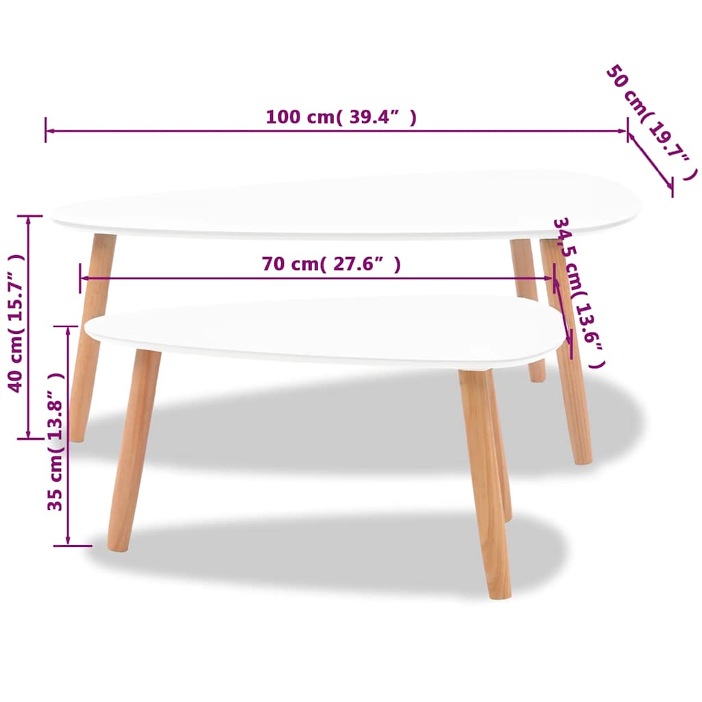 Coffee Table Tables 2 Pcs Solid Pinewood grey brown white black 100 cm