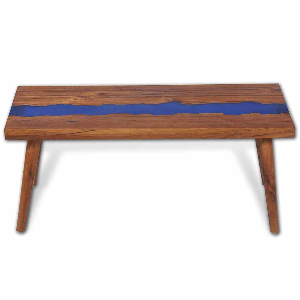 Coffee Table | Brown And Blue | Teak And Resin | 100X50X40 Cm