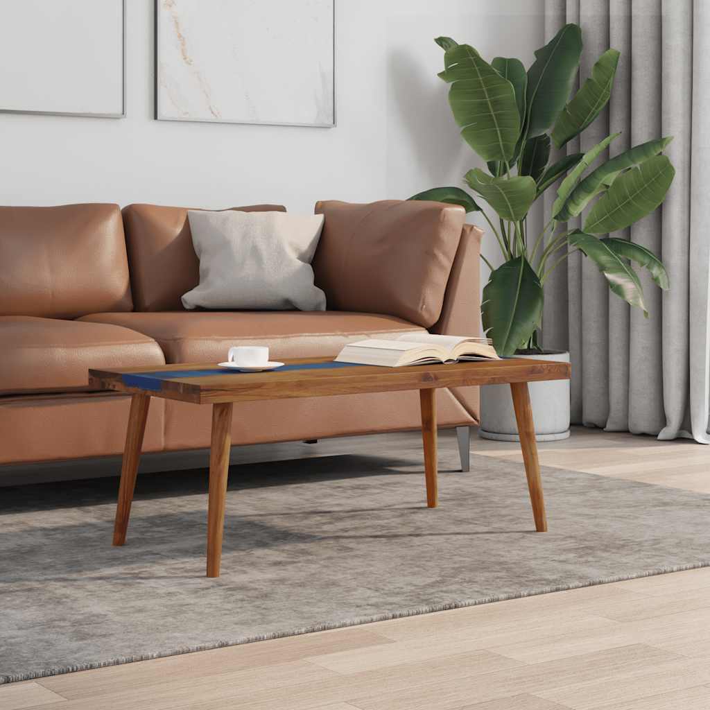 Coffee Table | Brown And Blue | Teak And Resin | 100X50X40 Cm