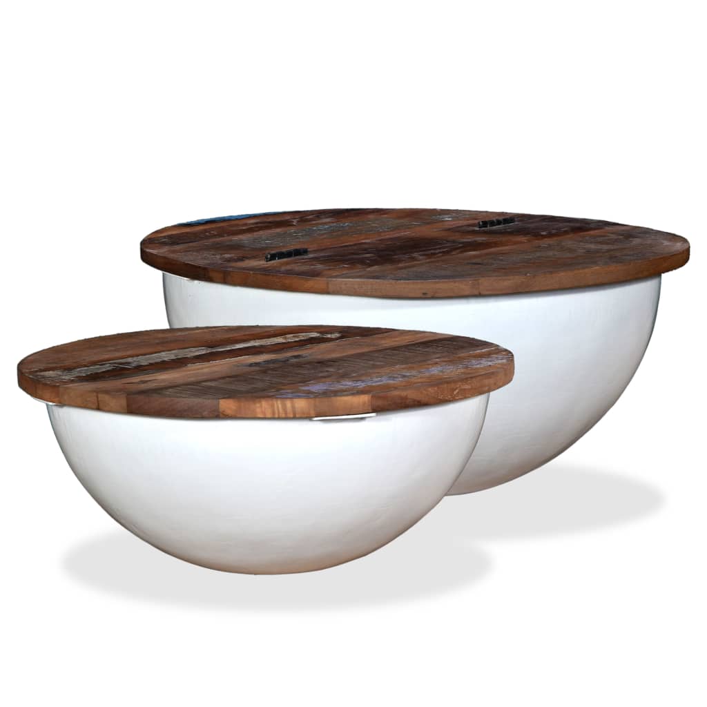 Coffee Table Bowl-Shaped With Steel Base Solid Reclaimed Wood