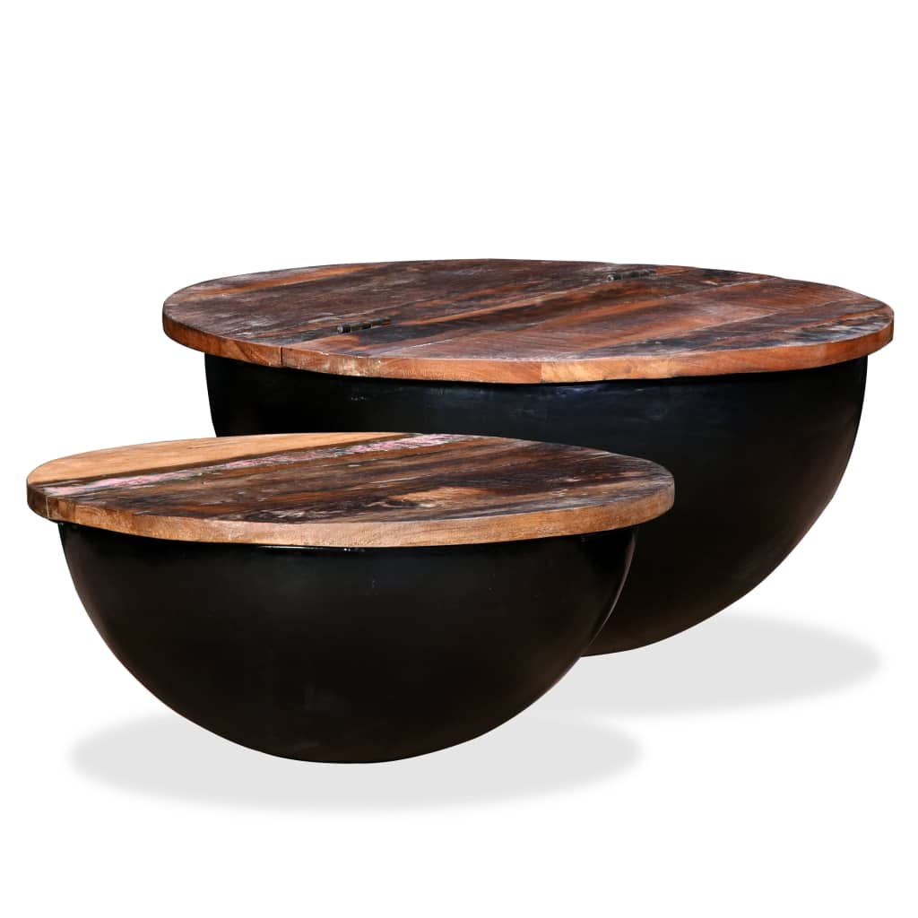 Coffee Table Bowl-Shaped With Steel Base Solid Reclaimed Wood