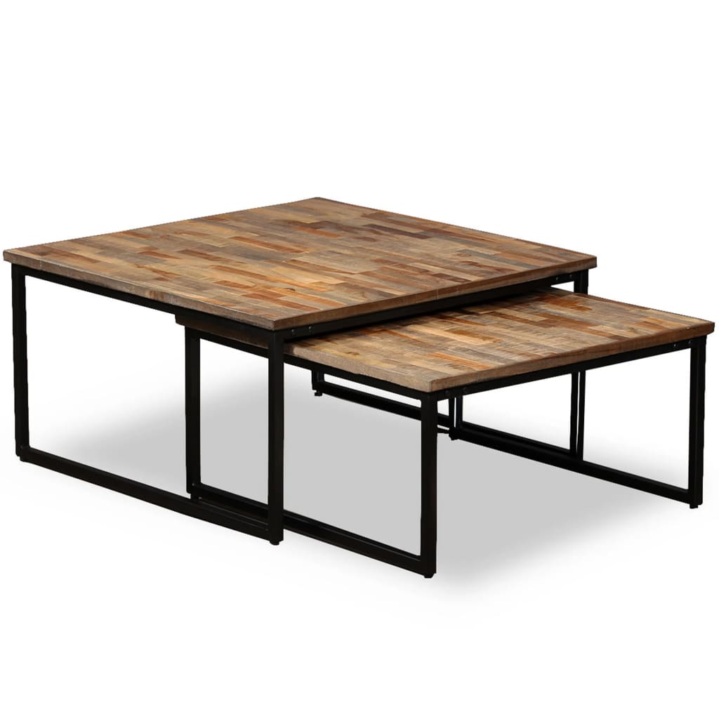 Two Piece Coffee Table Set Solid Acacia Wood