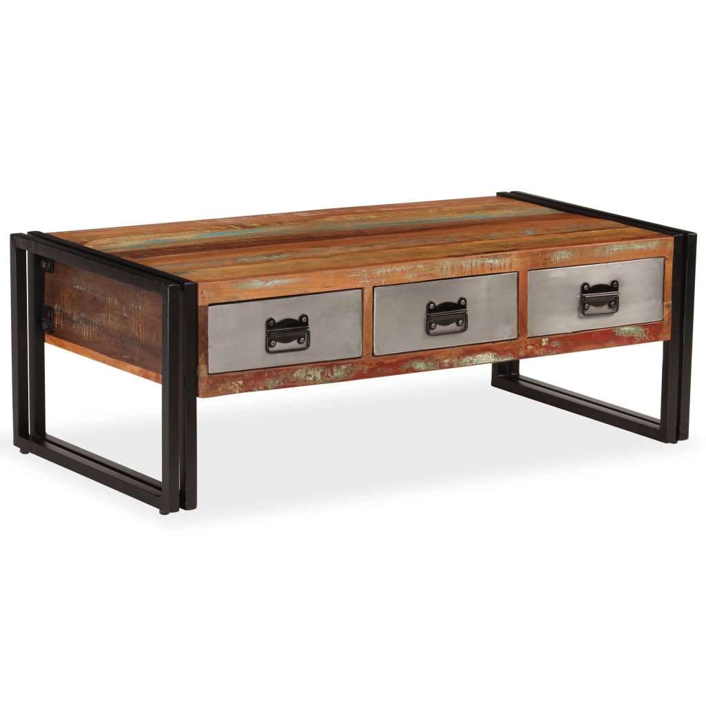 Coffee Table 3 Drawers Solid Reclaimed Wood 100X50X35 Cm 100 cm
